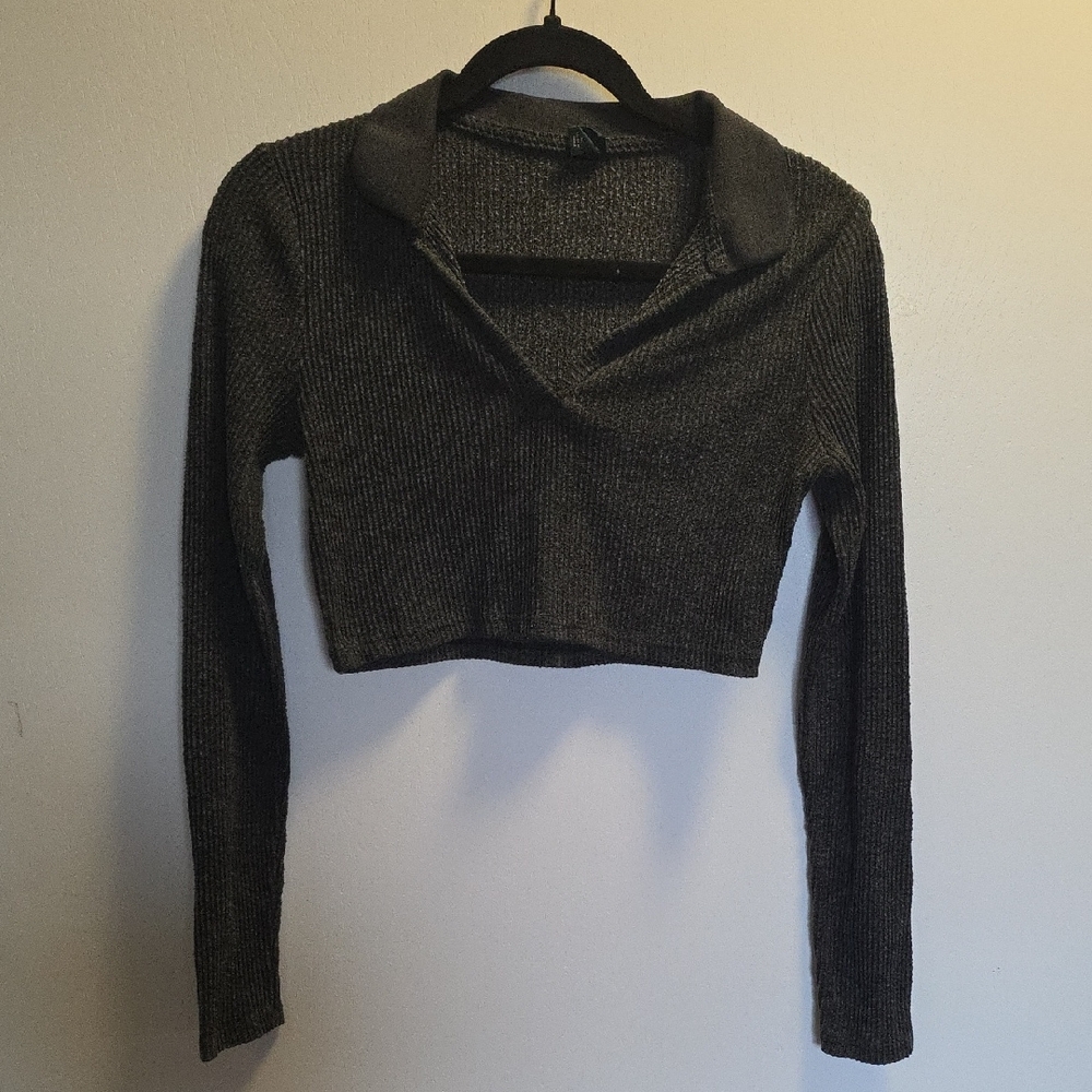 Wild Fable Gray Crop Top with Long Sleeves